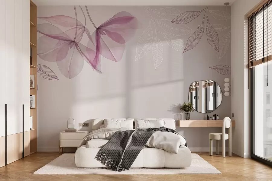 wall murals нежни провидни цветови и листови у љубичастим тоновима w03616v4