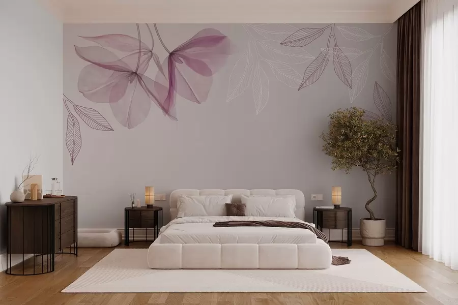 wall murals нежни провидни цветови и листови у љубичастим тоновима w03616v4