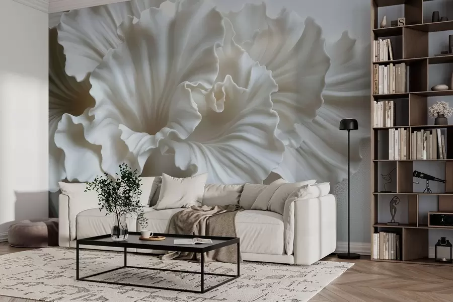 wall murals нежне беле латице са замршеним таласастим ивицама w03620