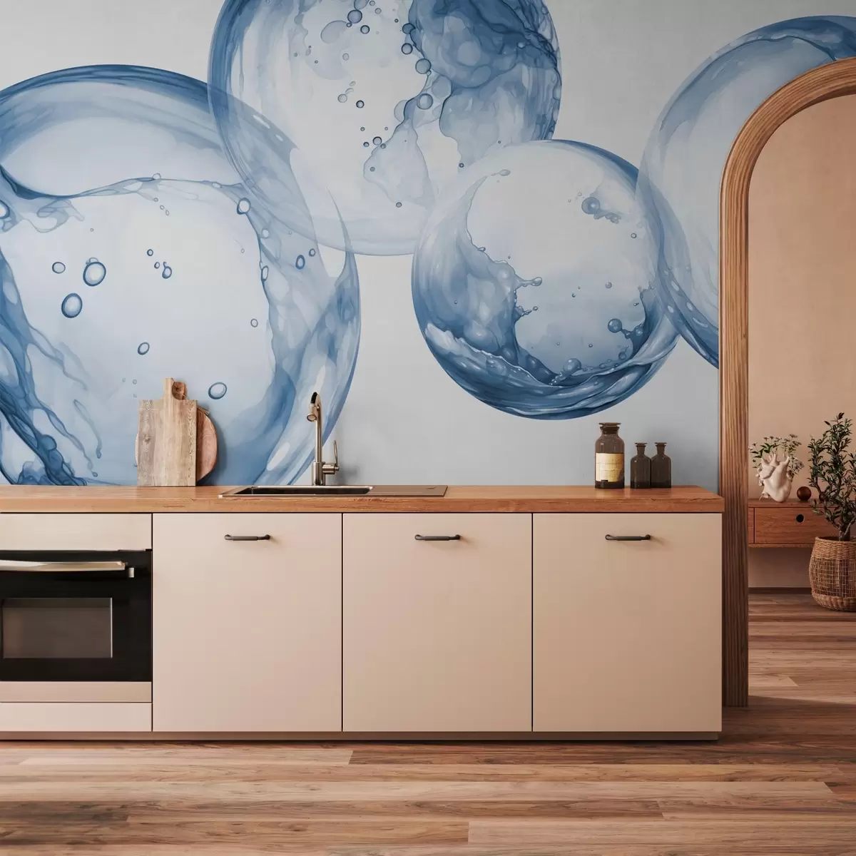 wall murals Водени мехурићи имитирају акварел, плава нијанса w03736v1