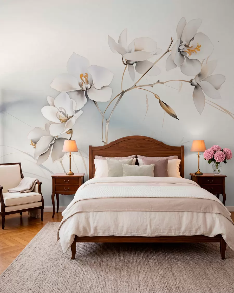 wall murals Грана беле орхидеје у стилу акварела w09022