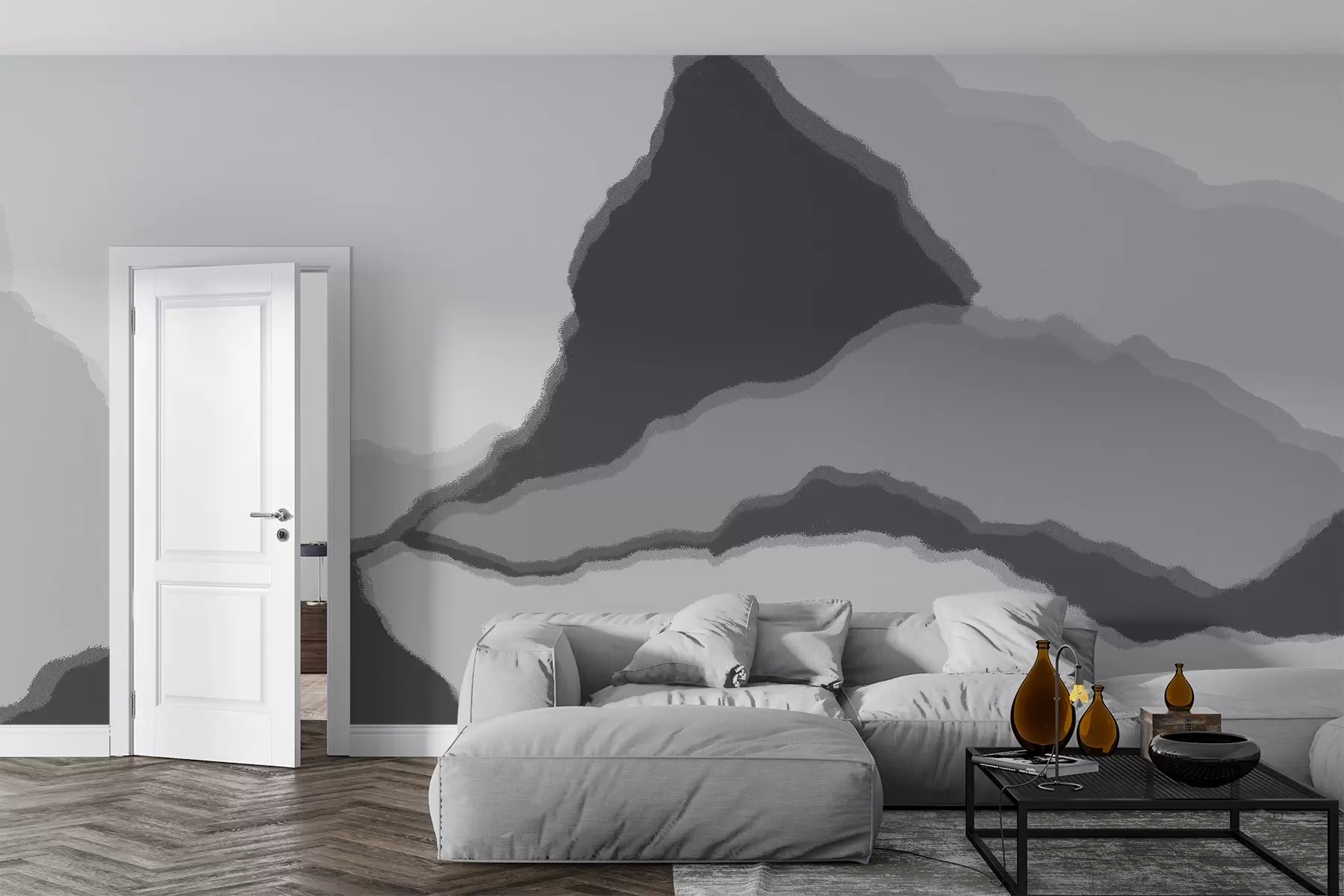 wall murals Планине, апстрактни обриси, слојевитост, силуете гребена, глатке линије w03791v1