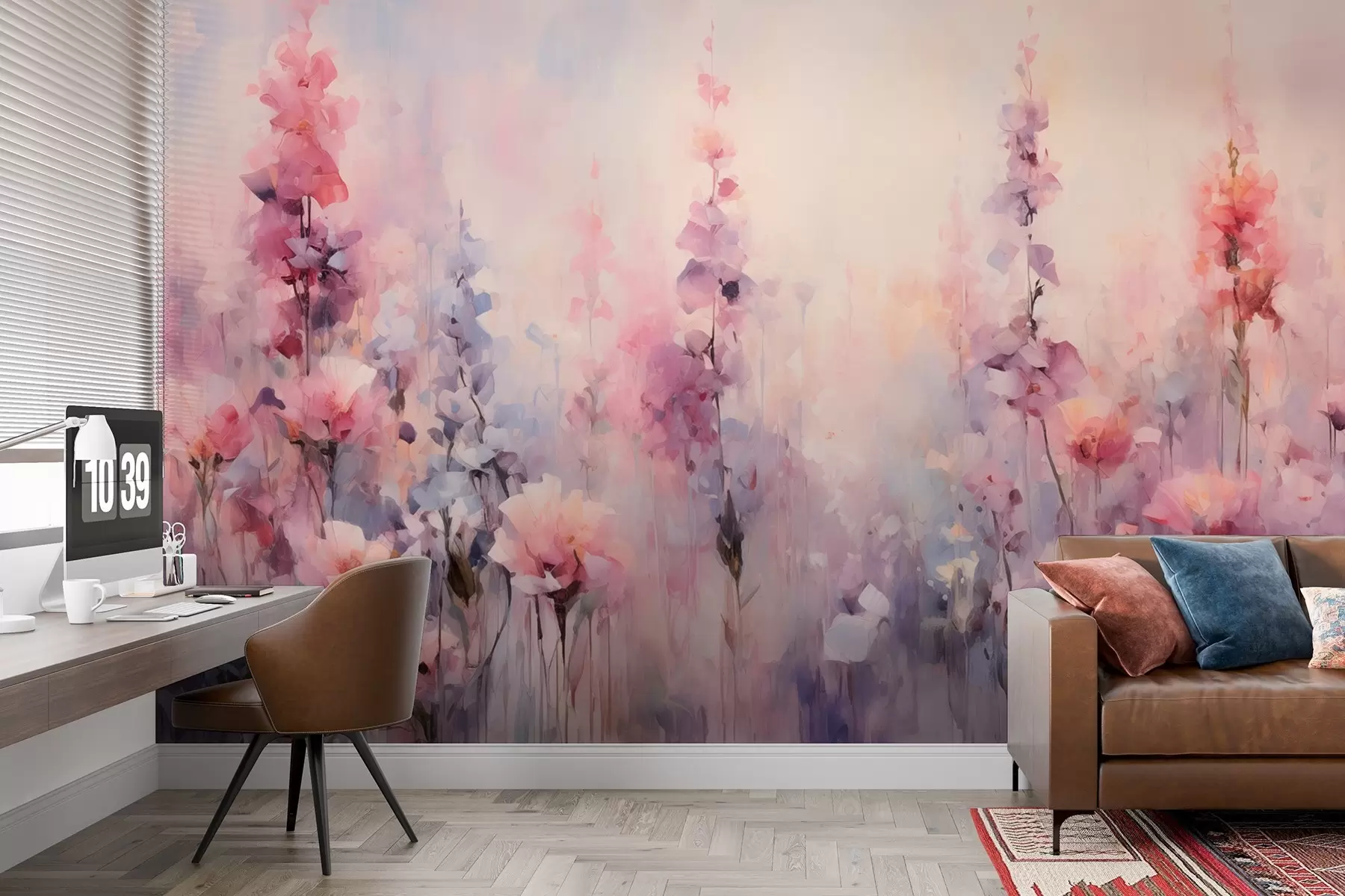 wall murals Шарено дивље цвеће у стилу акварела: јоргован, мак, тратинчице w09038