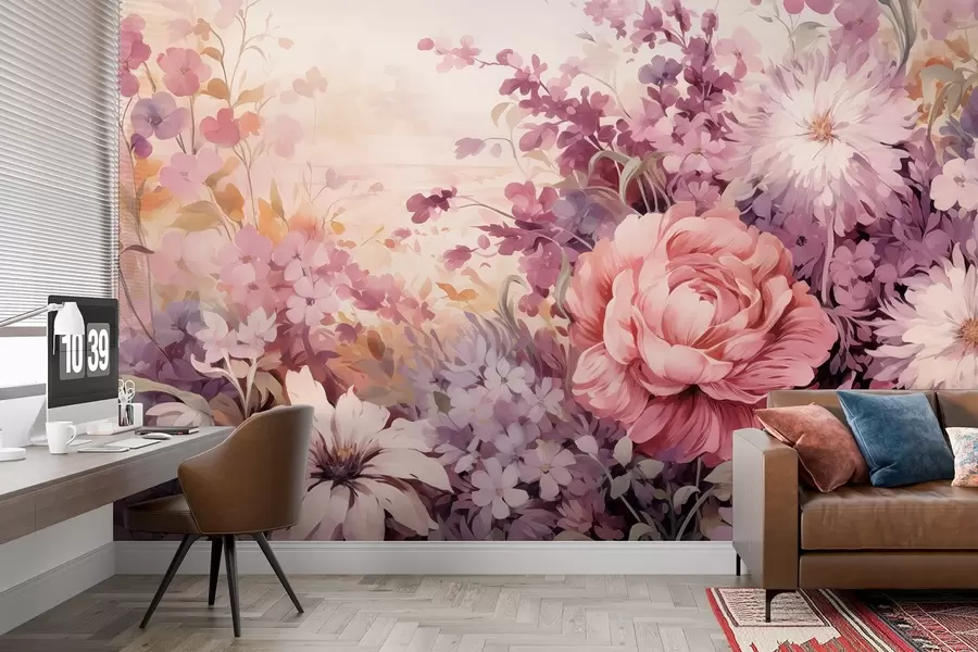 wall murals Шарено цвеће у розе и љубичастим тоновима: јорговани, божури, хризантеме w09039