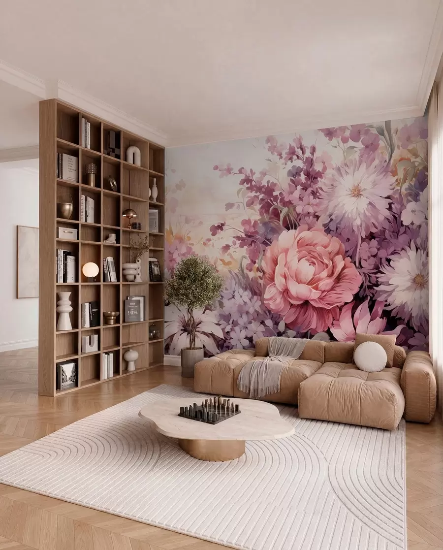 wall murals Шарено цвеће у розе и љубичастим тоновима: јорговани, божури, хризантеме w09039
