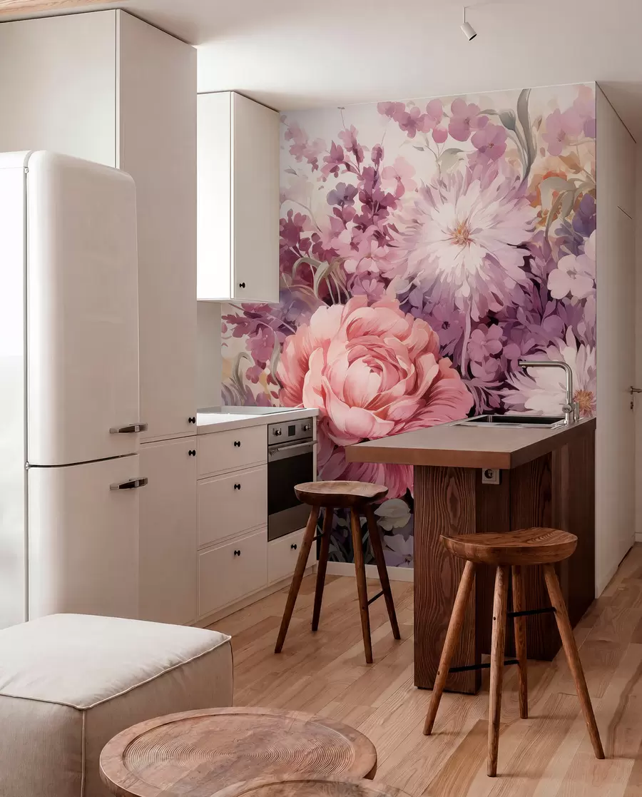 wall murals Шарено цвеће у розе и љубичастим тоновима: јорговани, божури, хризантеме w09039