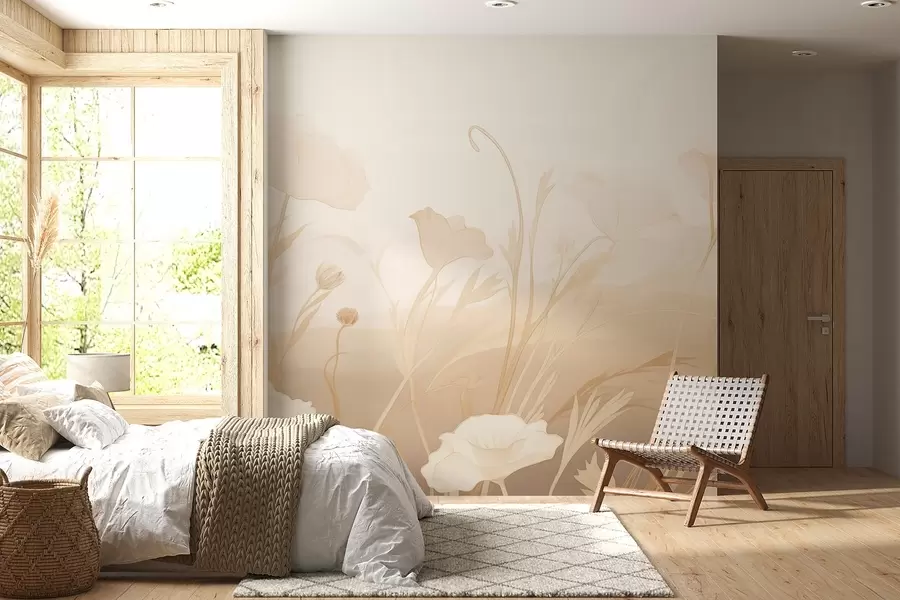 wall murals Бели мак у беж-сивим тоновима w09041