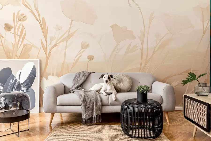wall murals Бели мак у беж-сивим тоновима w09041