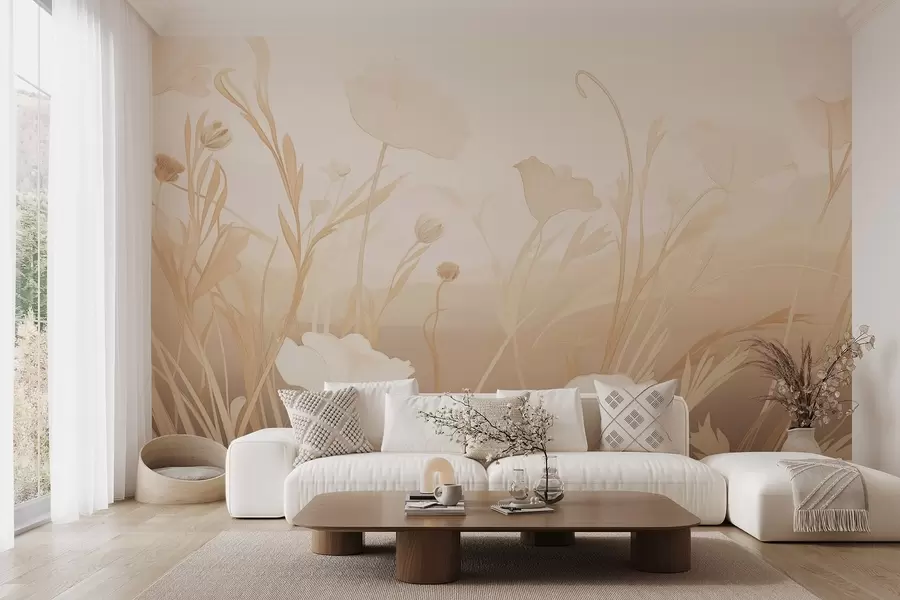 wall murals Бели мак у беж-сивим тоновима w09041