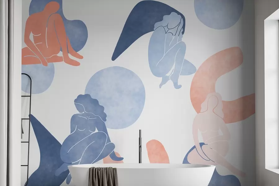 wall murals Геометријске апстракције са женским силуетама, бохо стил, плава, беж, розе w03753v1