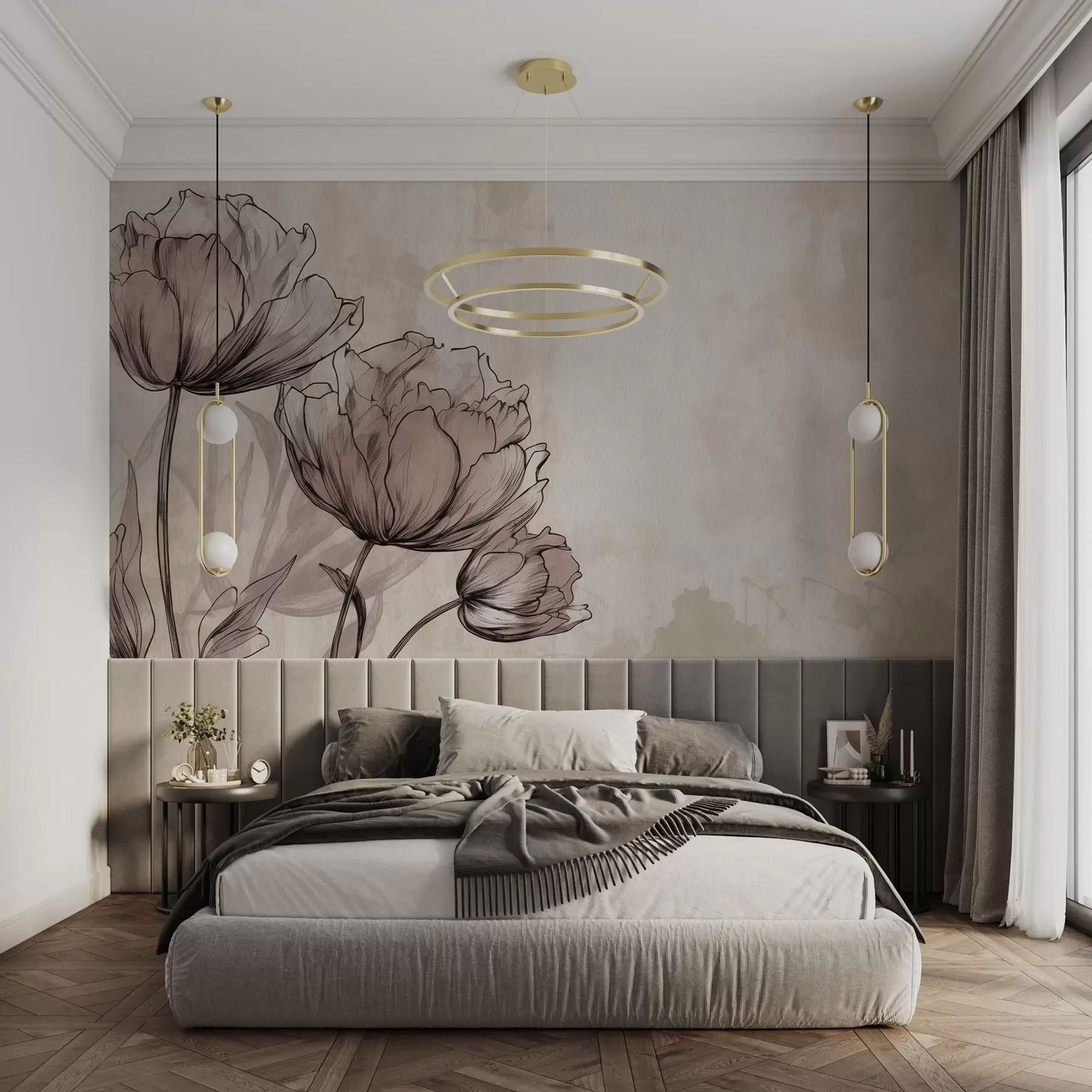 wall murals Пастелни тулипани са лаганим винтаге ефектом w03796