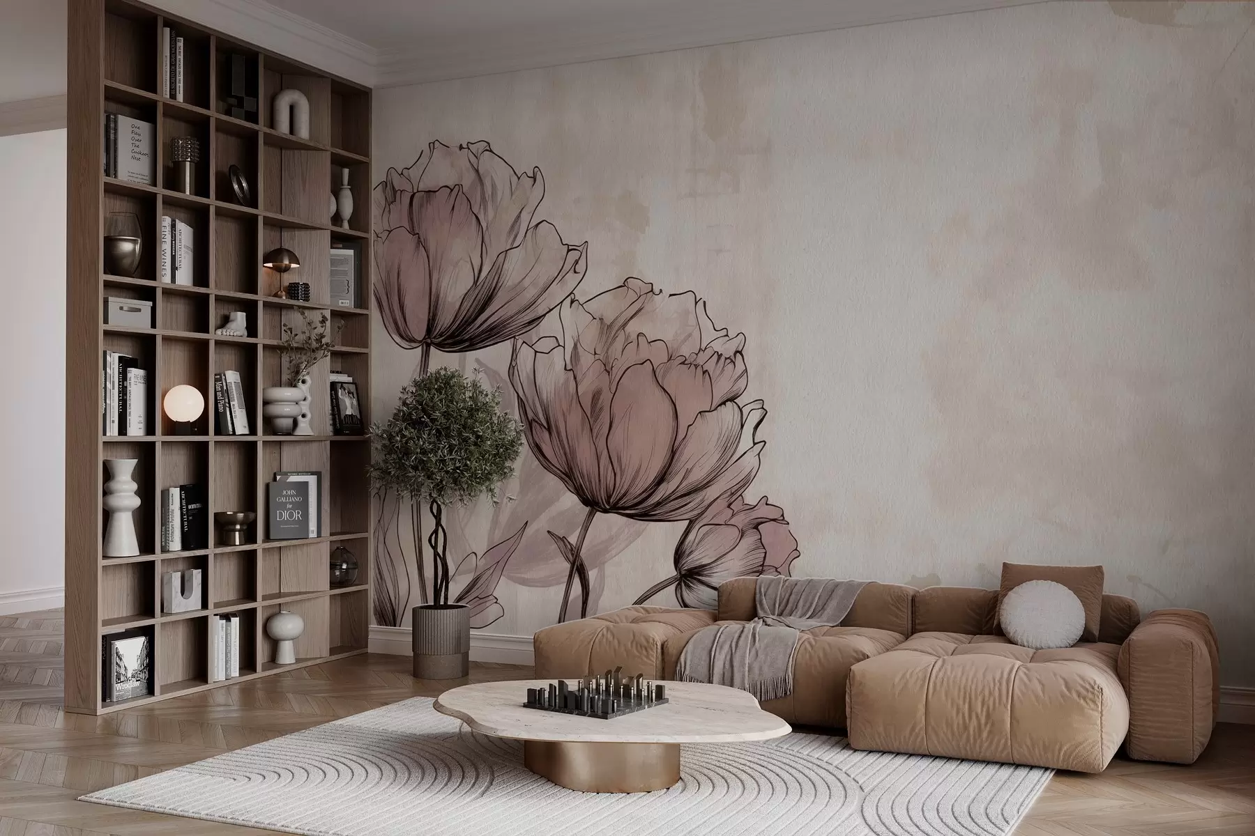 wall murals Пастелни тулипани са лаганим винтаге ефектом w03796