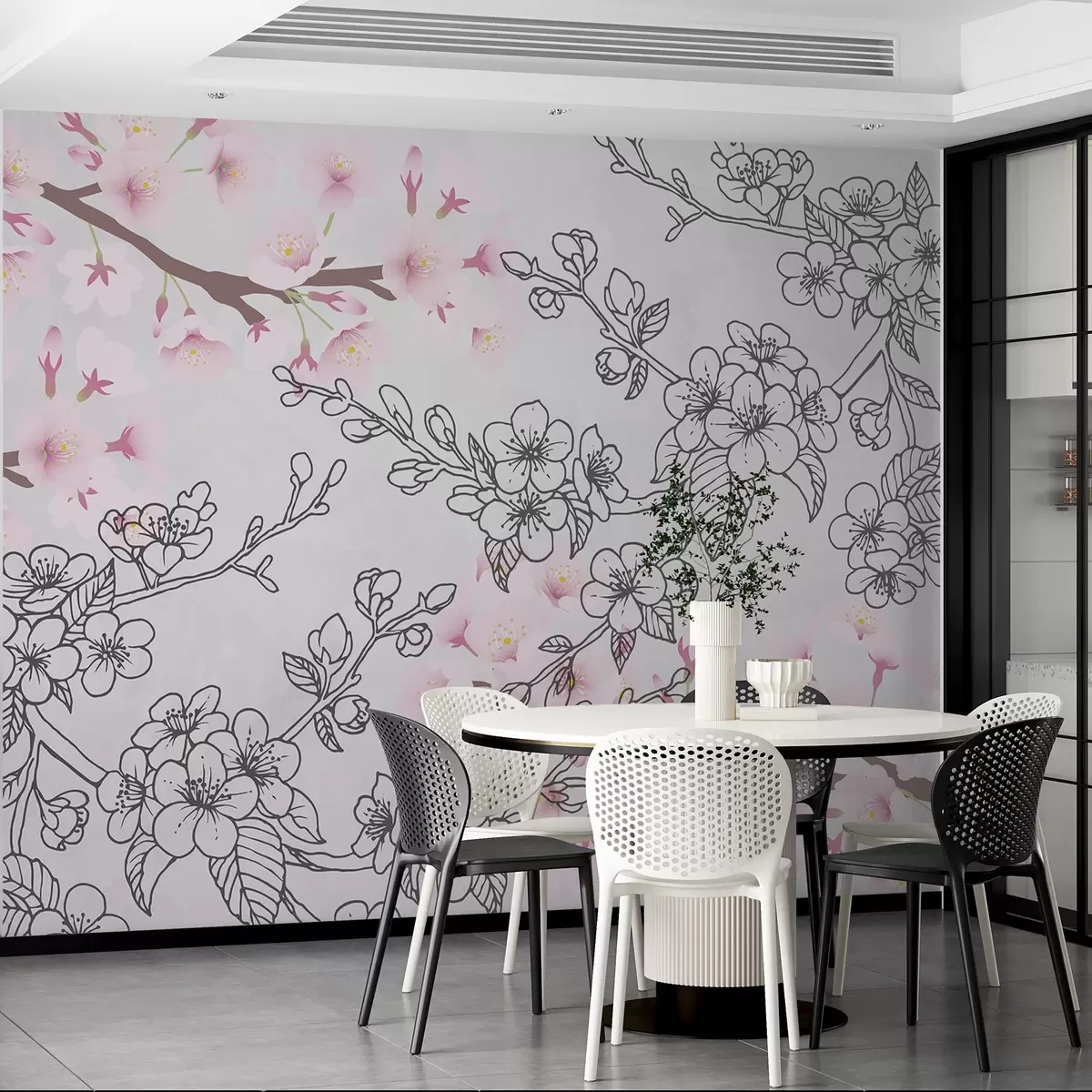 wall murals Гране сакуре нацртане и обојене w03711