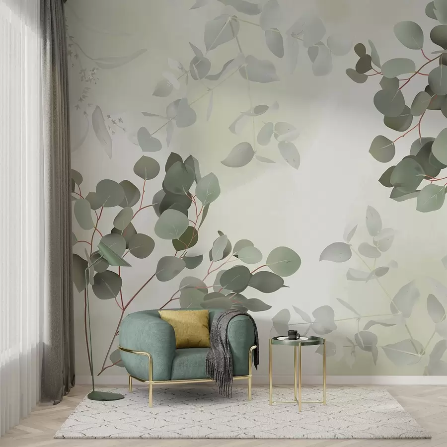 wall murals Гране са листовима у зеленим тоновима w03719