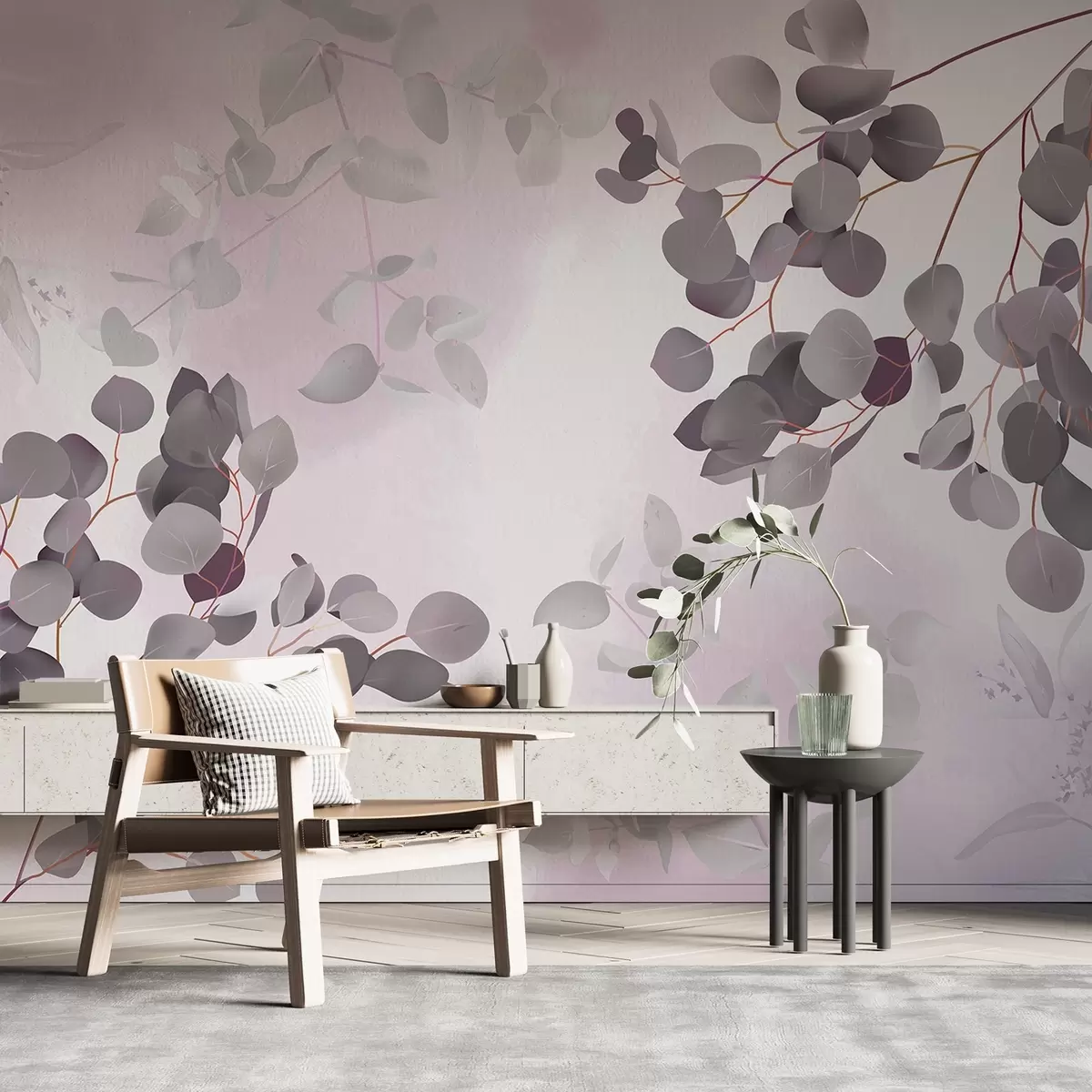 wall murals Гране са листовима у ружичастим тоновима w03719v1