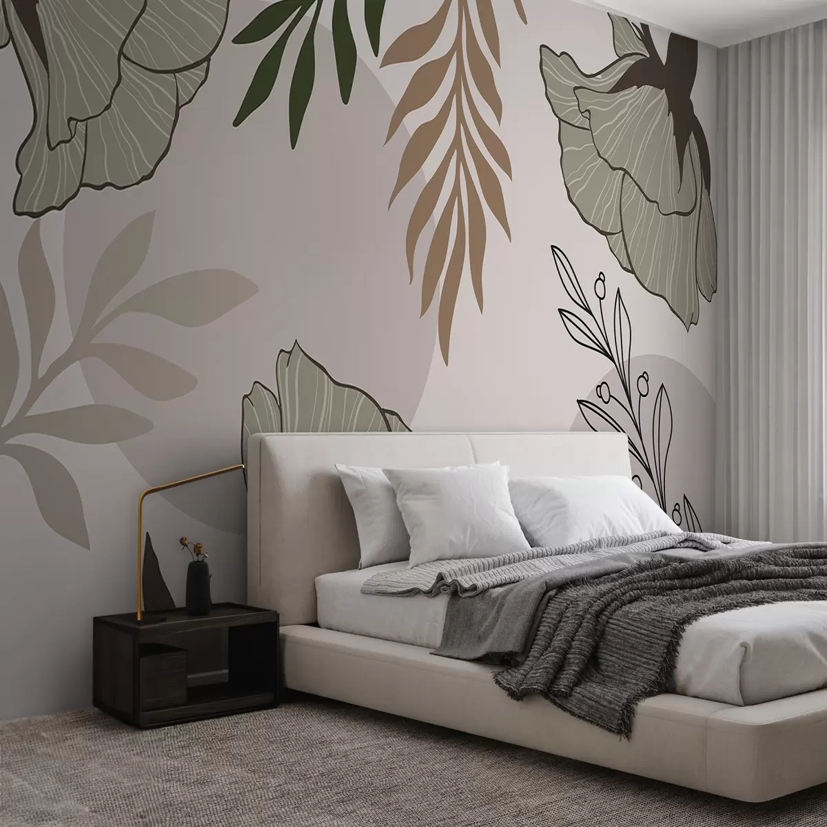 wall murals Цвеће и лишће у апстрактној композицији w03856