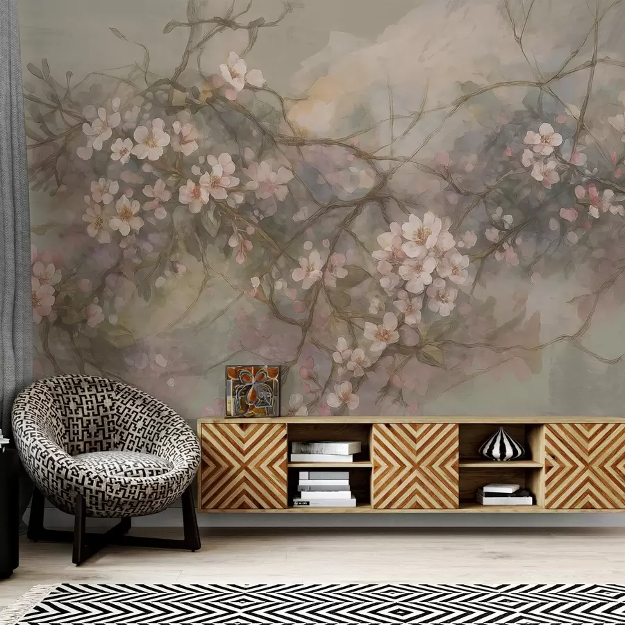 wall murals Акварел апстрактне гране са цвећем w03815