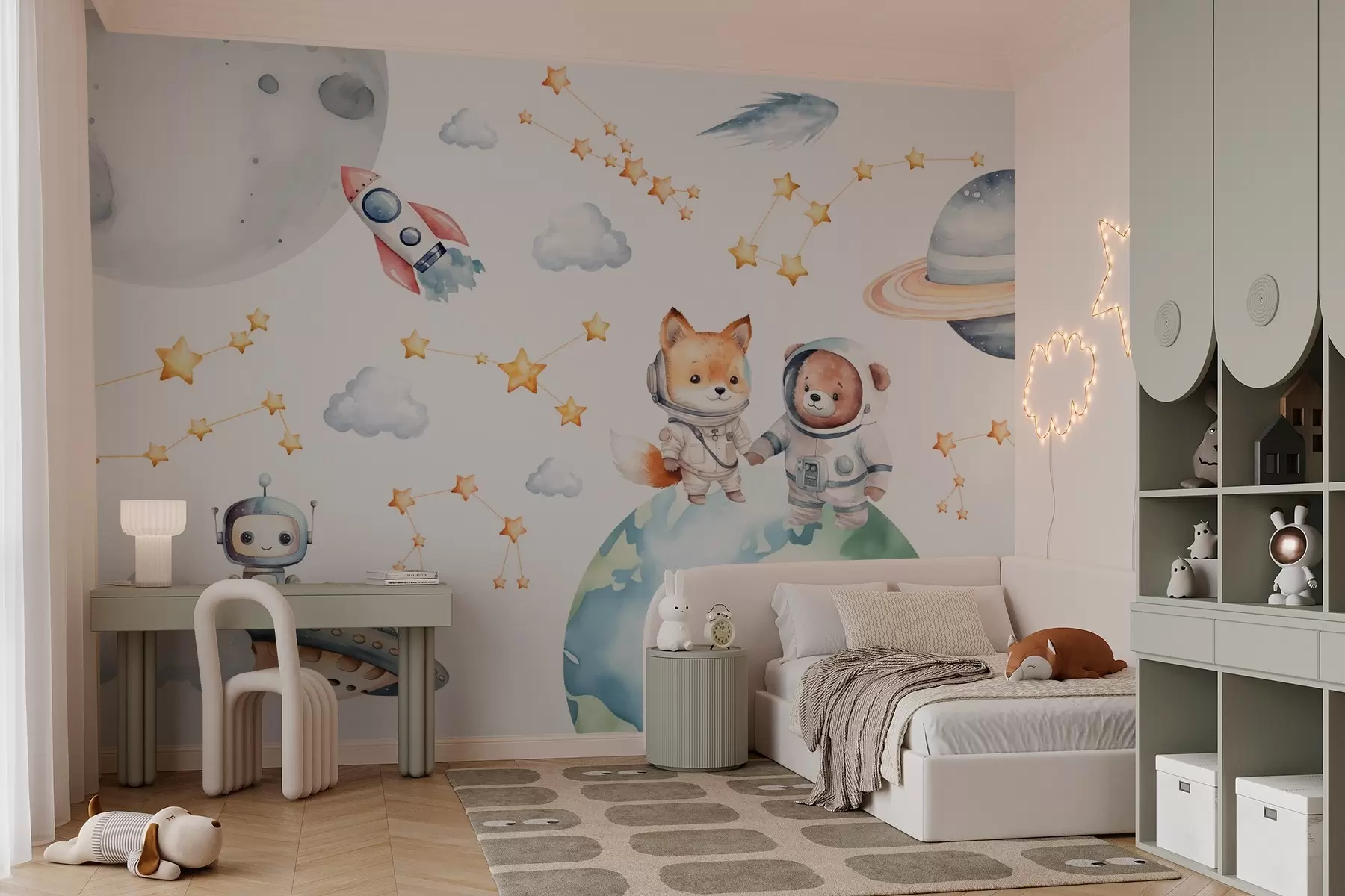 wall murals Слатке животиње астронаути у свемиру w03779