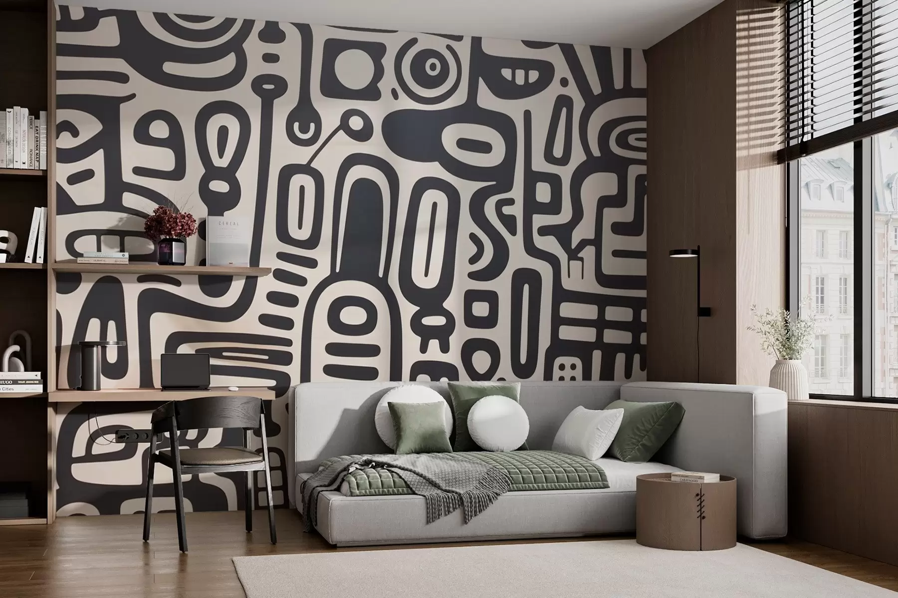 wall murals Сиви графити на беж позадини w03834