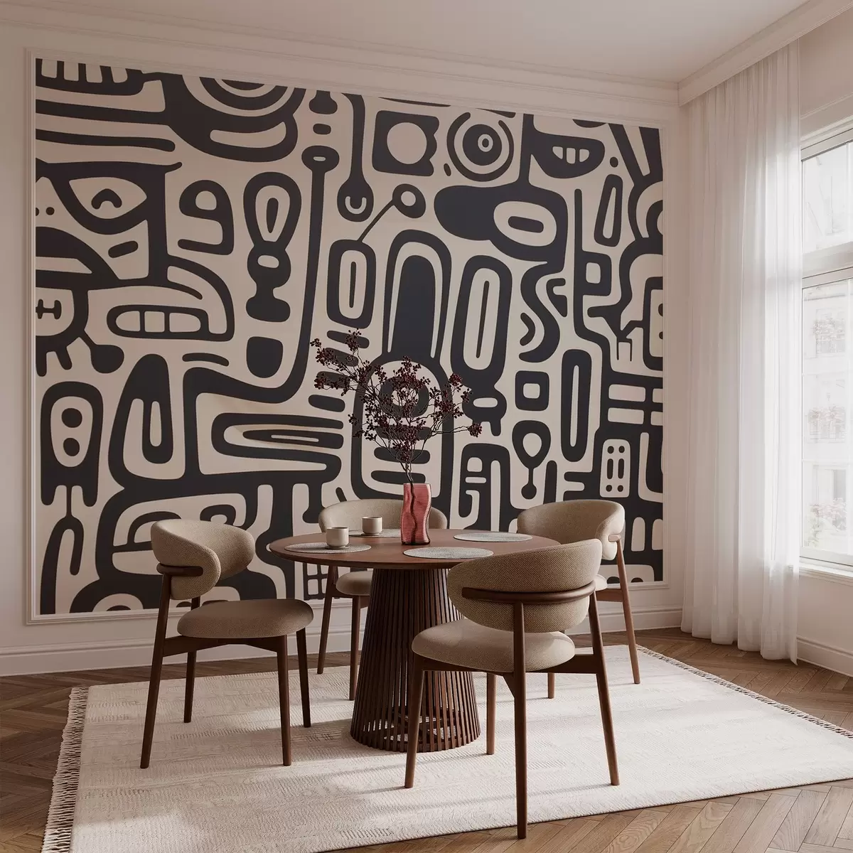 wall murals Сиви графити на беж позадини w03834