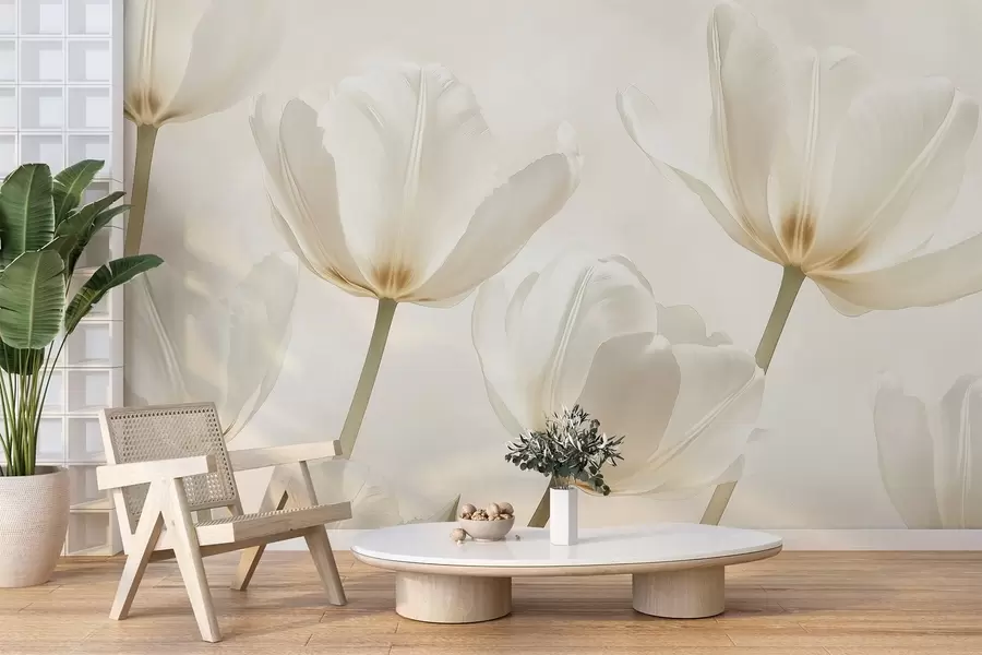 wall murals Прелепе лале, цветне, беж боје, реализам w03877