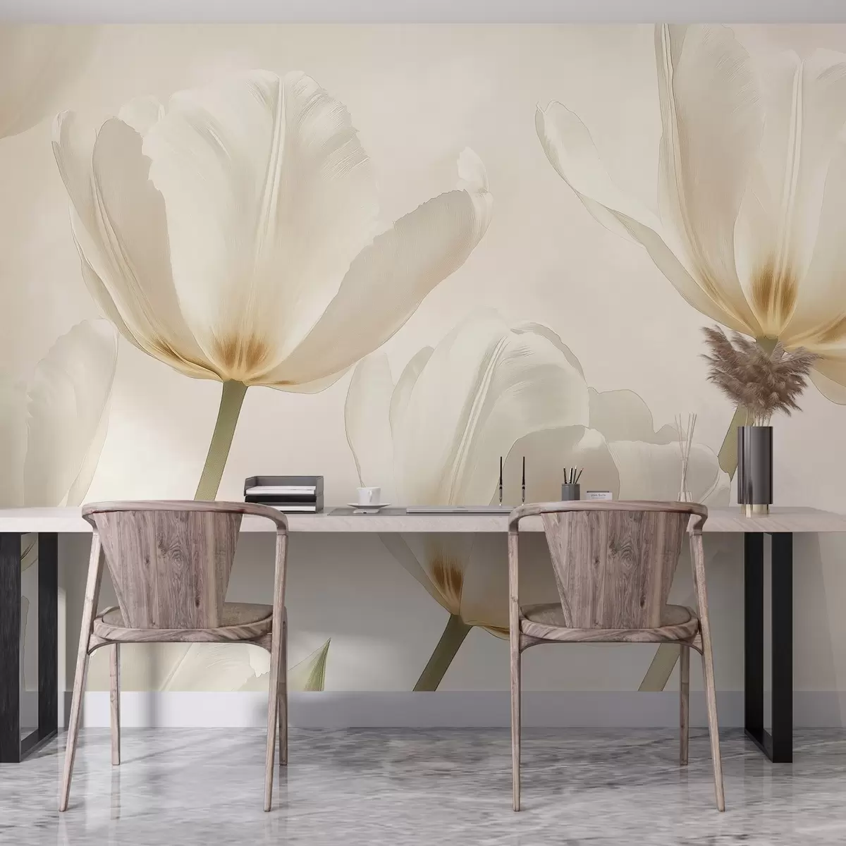 wall murals Прелепе лале, цветне, беж боје, реализам w03877