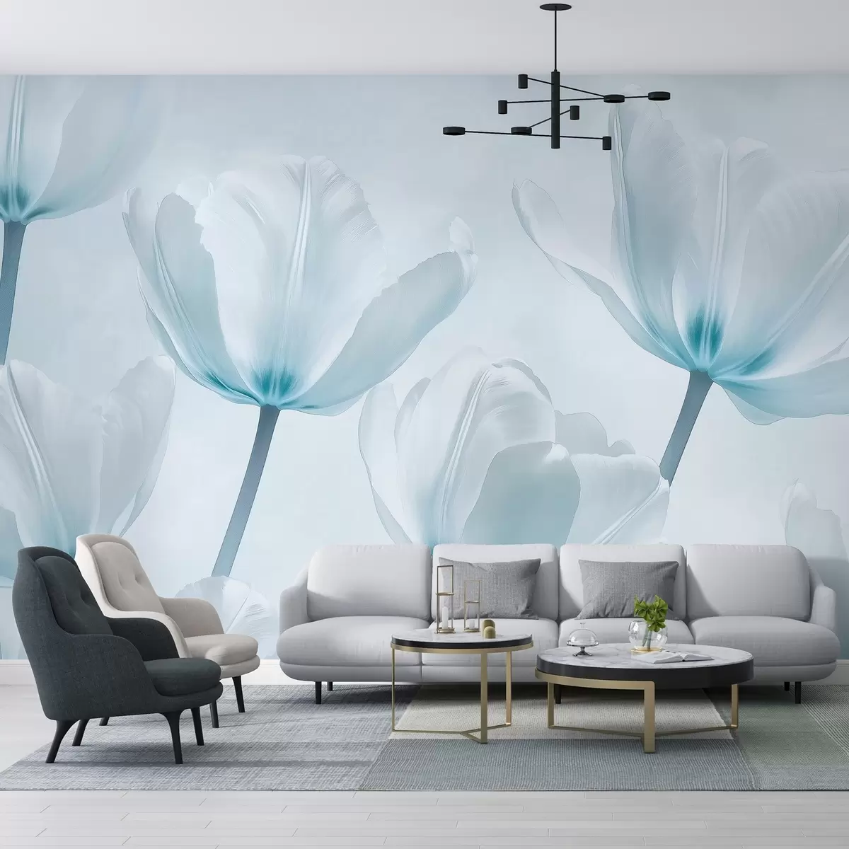 wall murals Прелепи лале, цветне, плаве боје, реализам w03877v1
