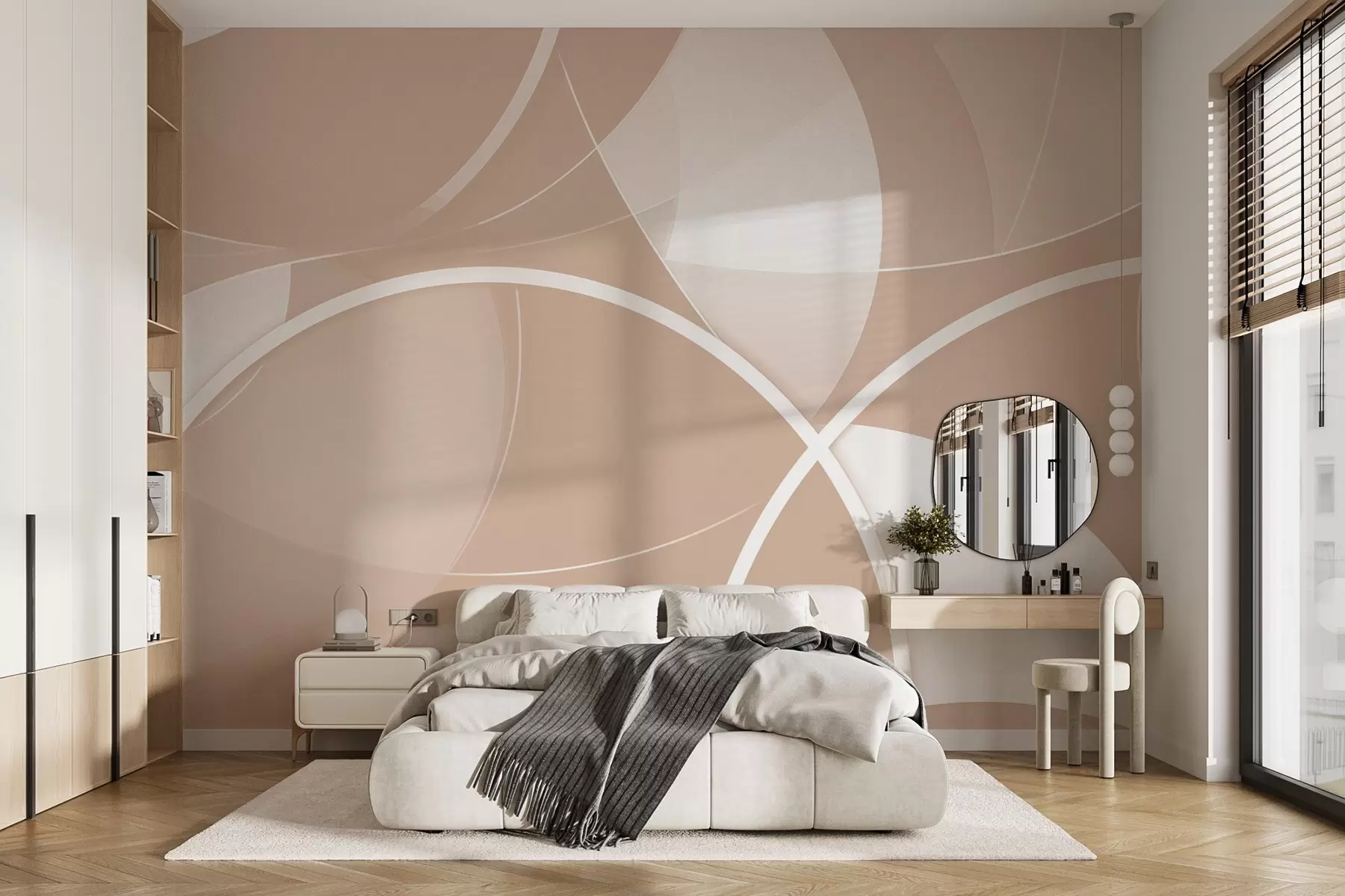 wall murals Геометријска апстракција у беж и ружичастим тоновима са круговима и полукруговима w09085