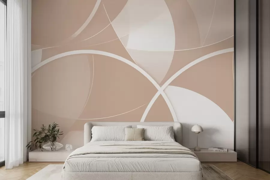 wall murals Геометријска апстракција у беж и ружичастим тоновима са круговима и полукруговима w09085