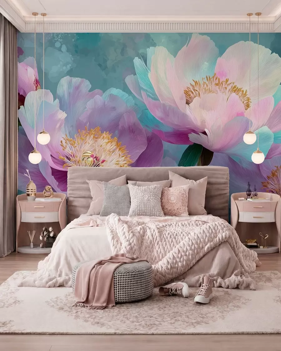 wall murals Шарени божури у плавим и љубичастим нијансама w09087