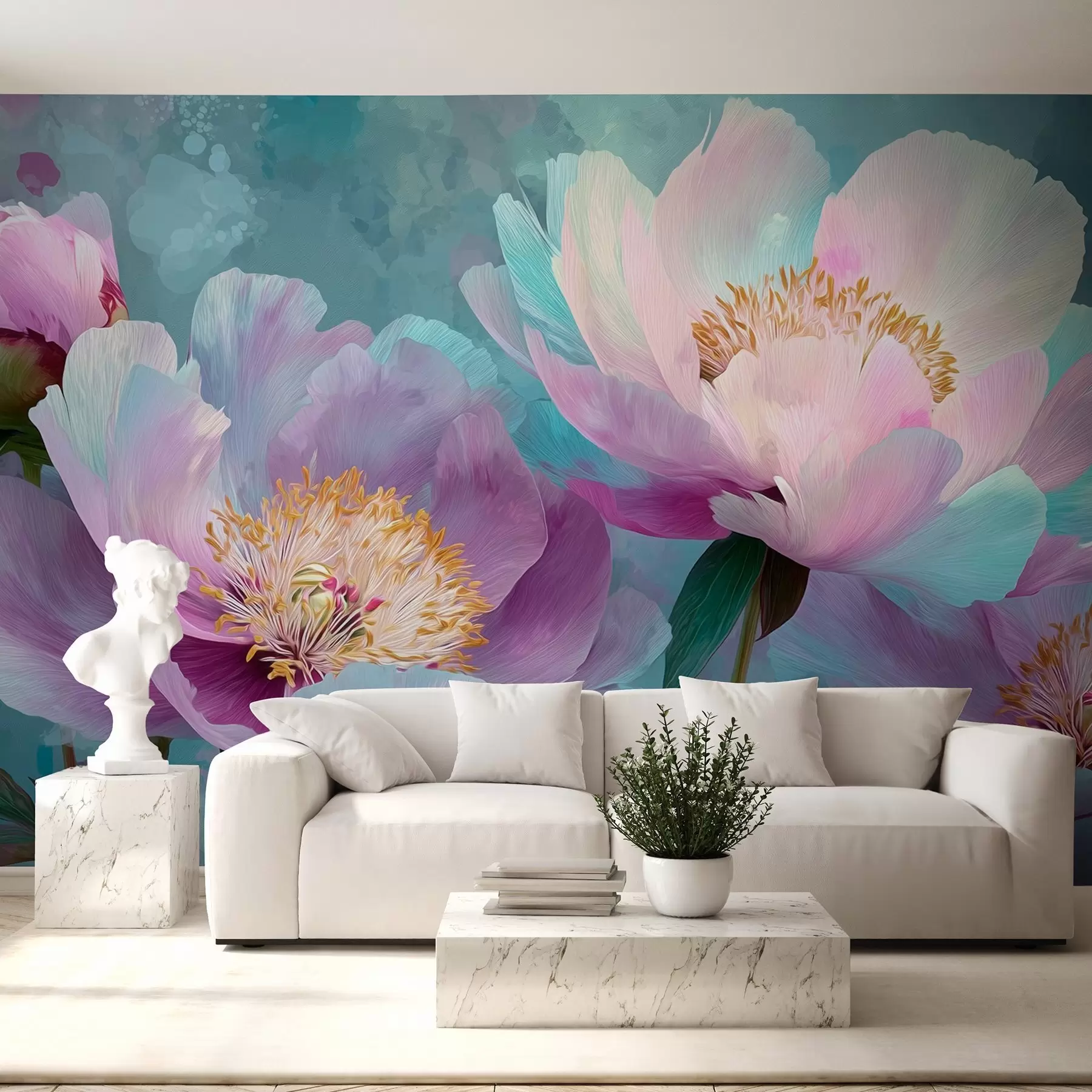 wall murals Шарени божури у плавим и љубичастим нијансама w09087