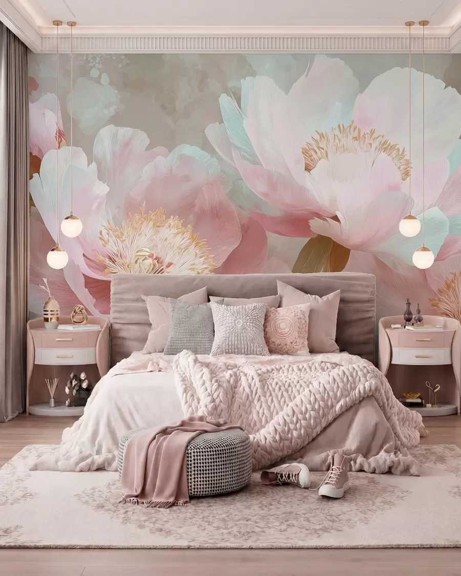 wall murals Нежни божури у розе и беж тоновима w09087v1