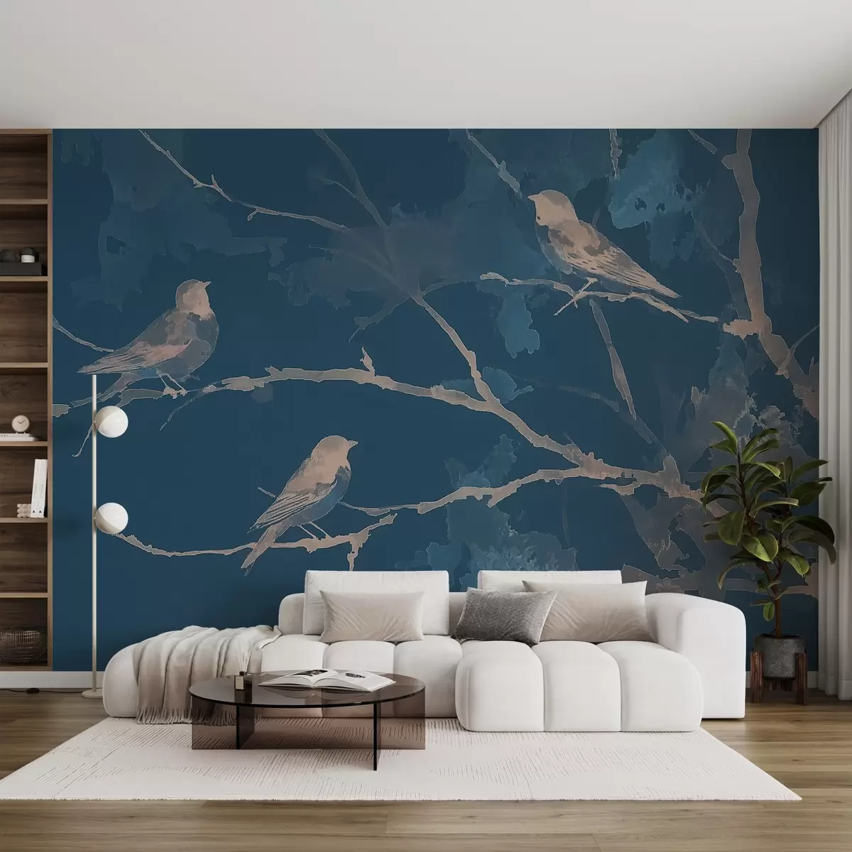 wall murals Птице на гранама дрвећа у стилу акварела w09064v1