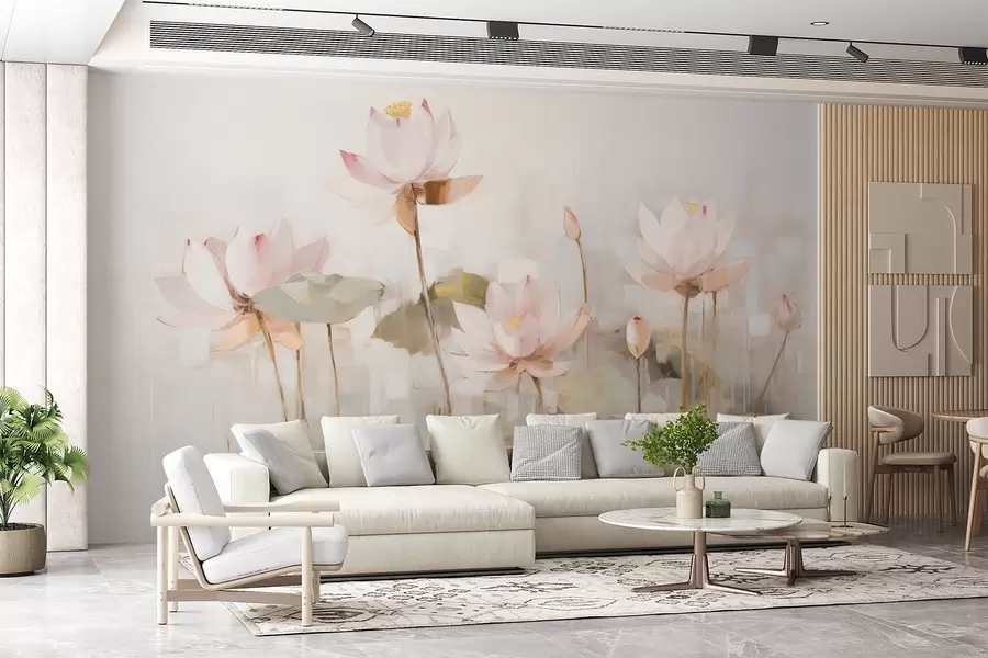 wall murals Деликатни лотосови цветови обојени акрилом w09067