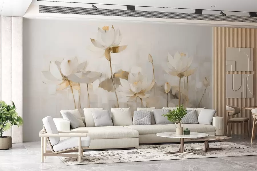 wall murals Деликатни лотосови цветови обојени акрилом w09067v2