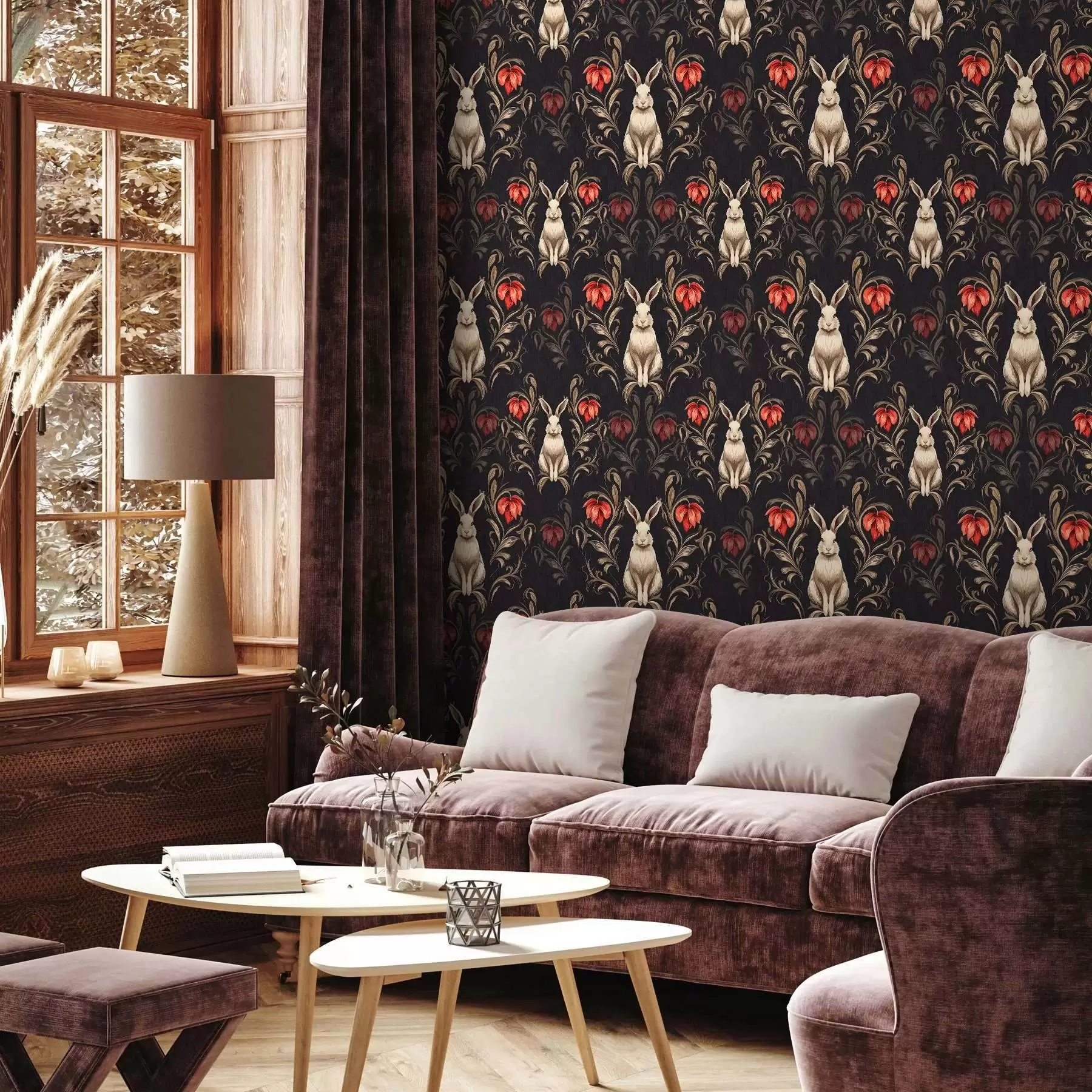 wall murals Зец и црвено цвеће на тамној позадини a00102