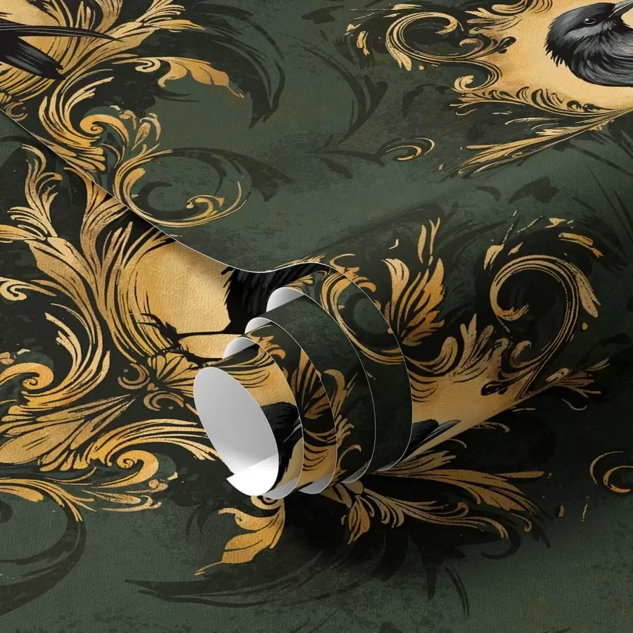 wall murals Врана у оквиру на зеленој позадини a00105