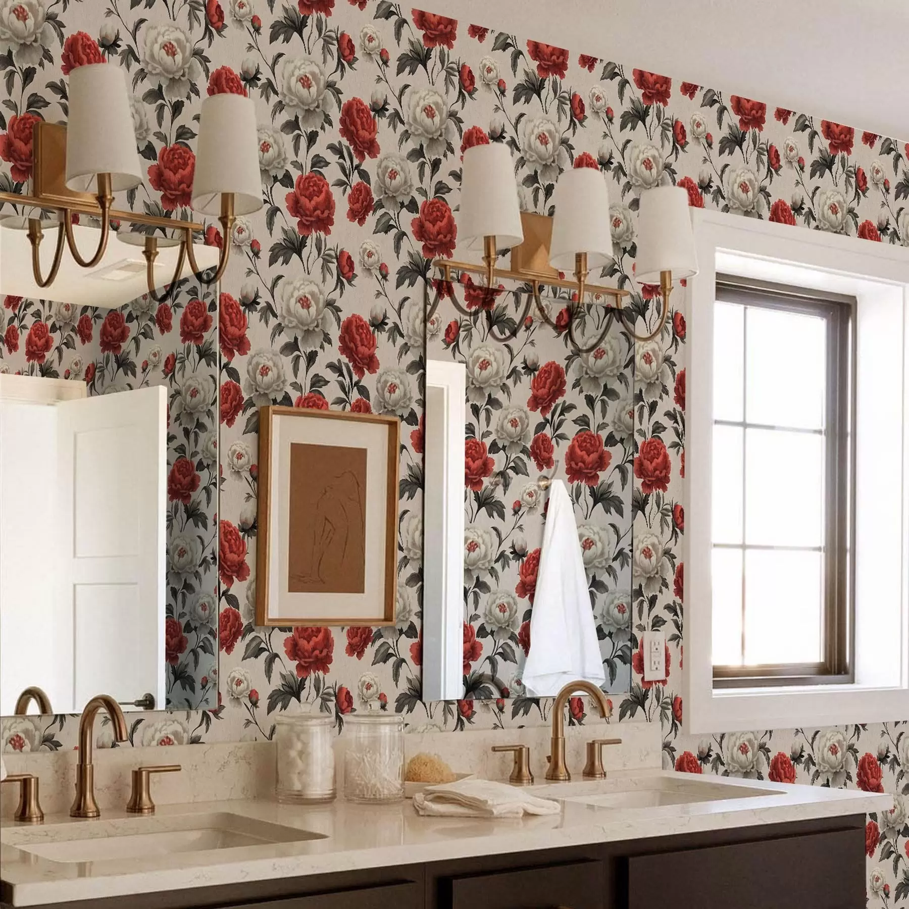 wall murals Божури у ретро стилу на беж позадини a00107