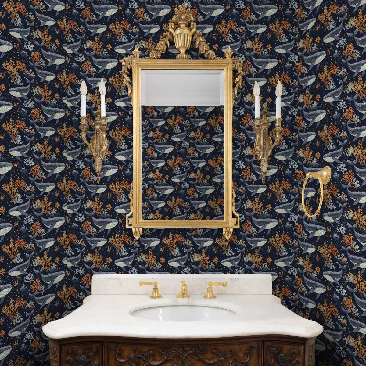 Позадина Морски китови и корали на тамној позадини a00116