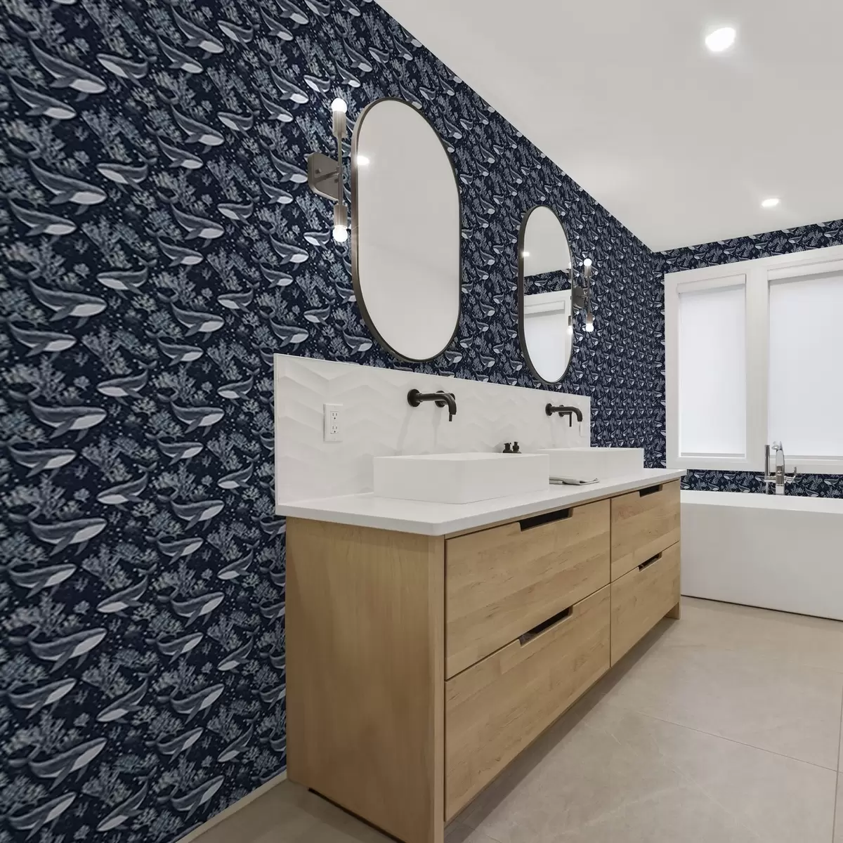 Позадина Китови и корали на тамно плавој позадини a00116v1