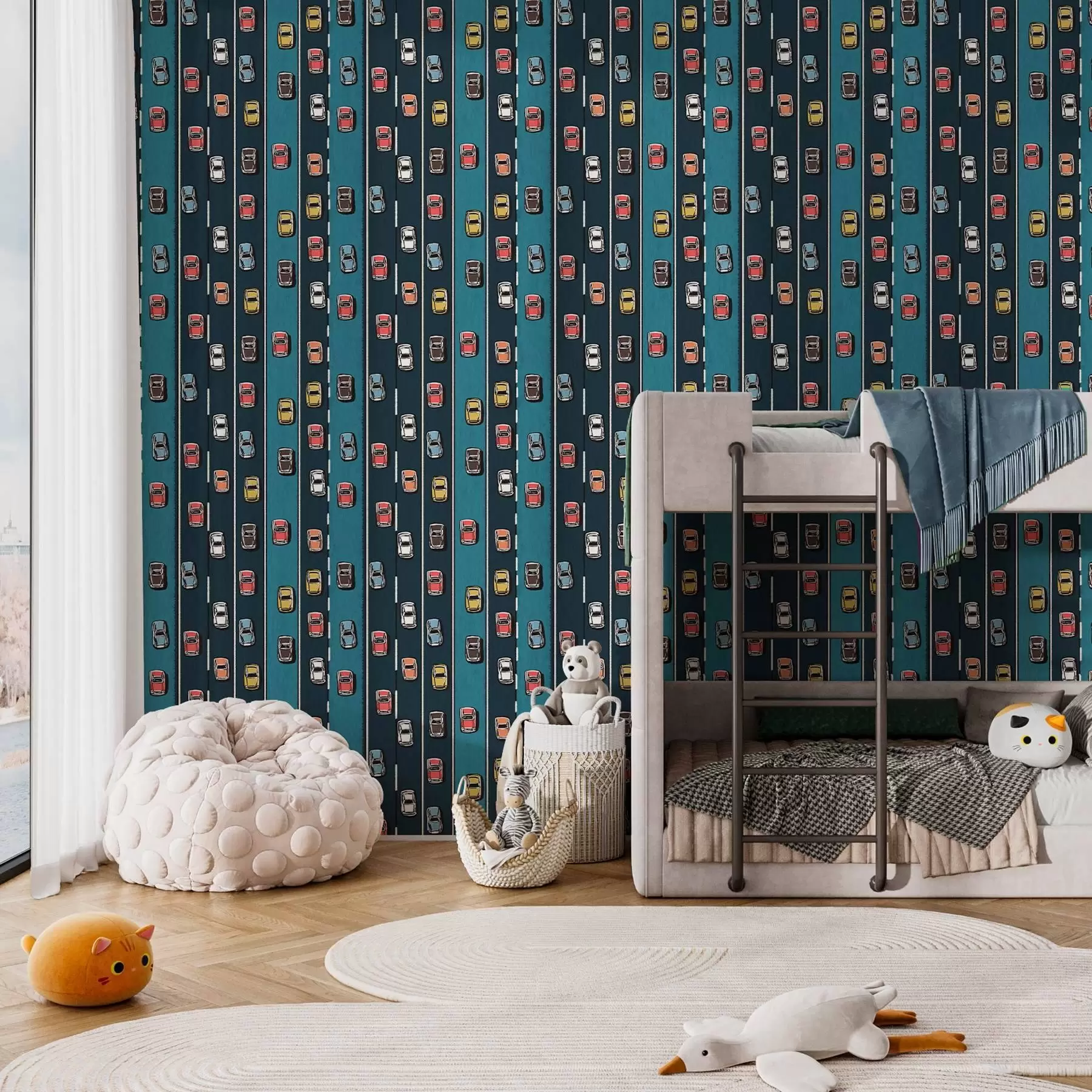 wall murals Ретро аутомобил на тамноплавом путу у стилу 60-их a00118