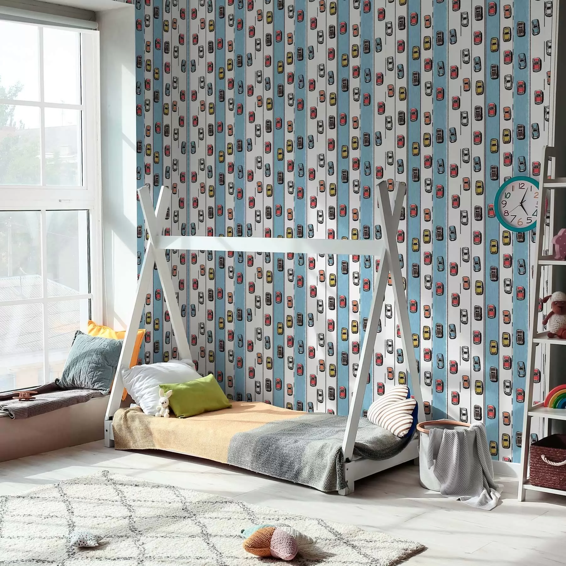 wall murals Ретро аутомобил на бело-плавом путу у стилу 60-их a00118v2