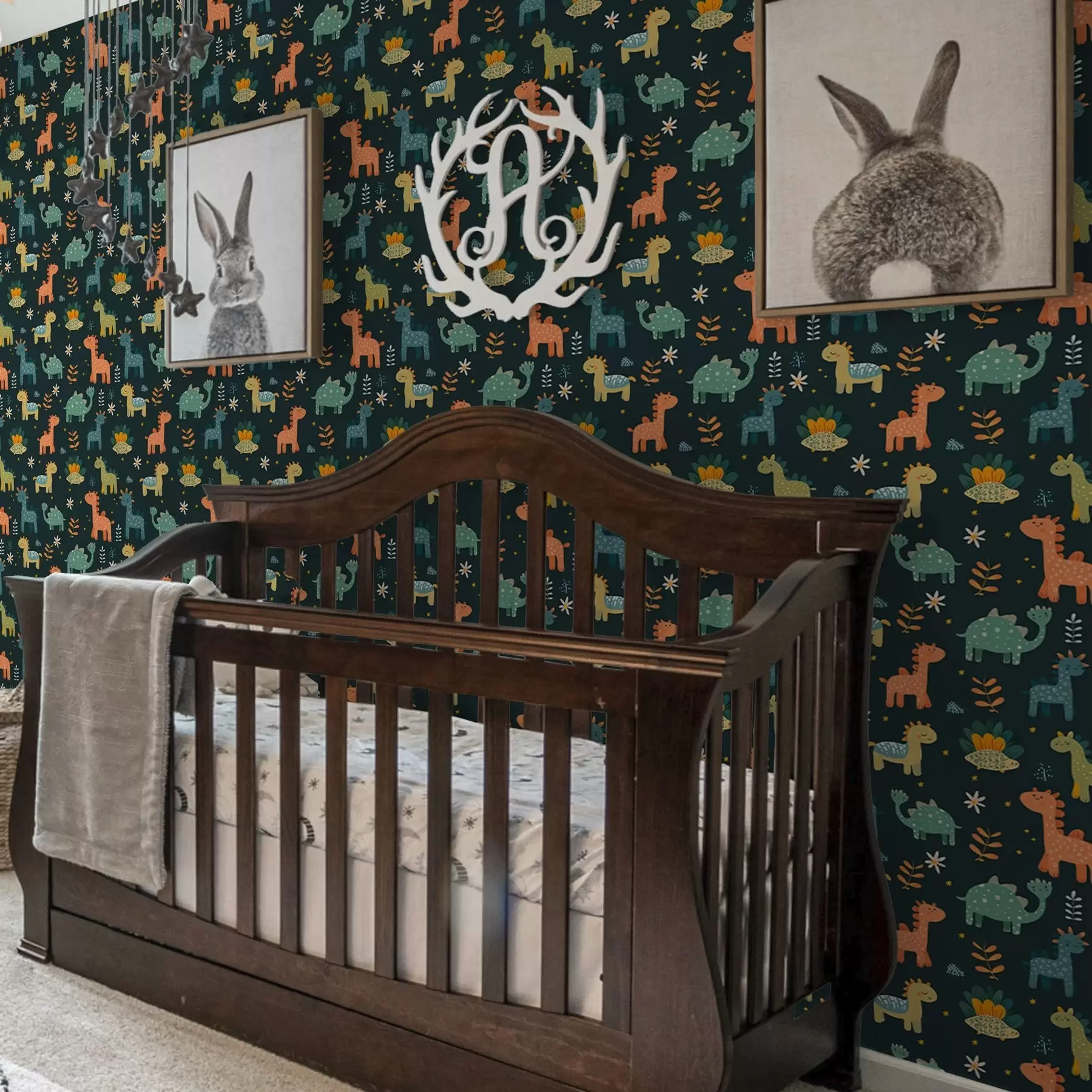 wall murals Смешни диносауруси у пастелним бојама на тамној позадини a00125v2