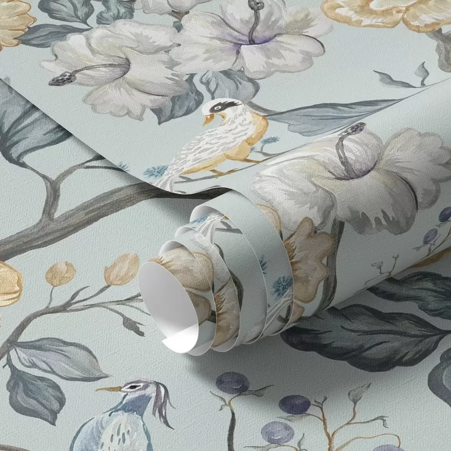 wall murals Цвеће и птице на плавој позадини a00134