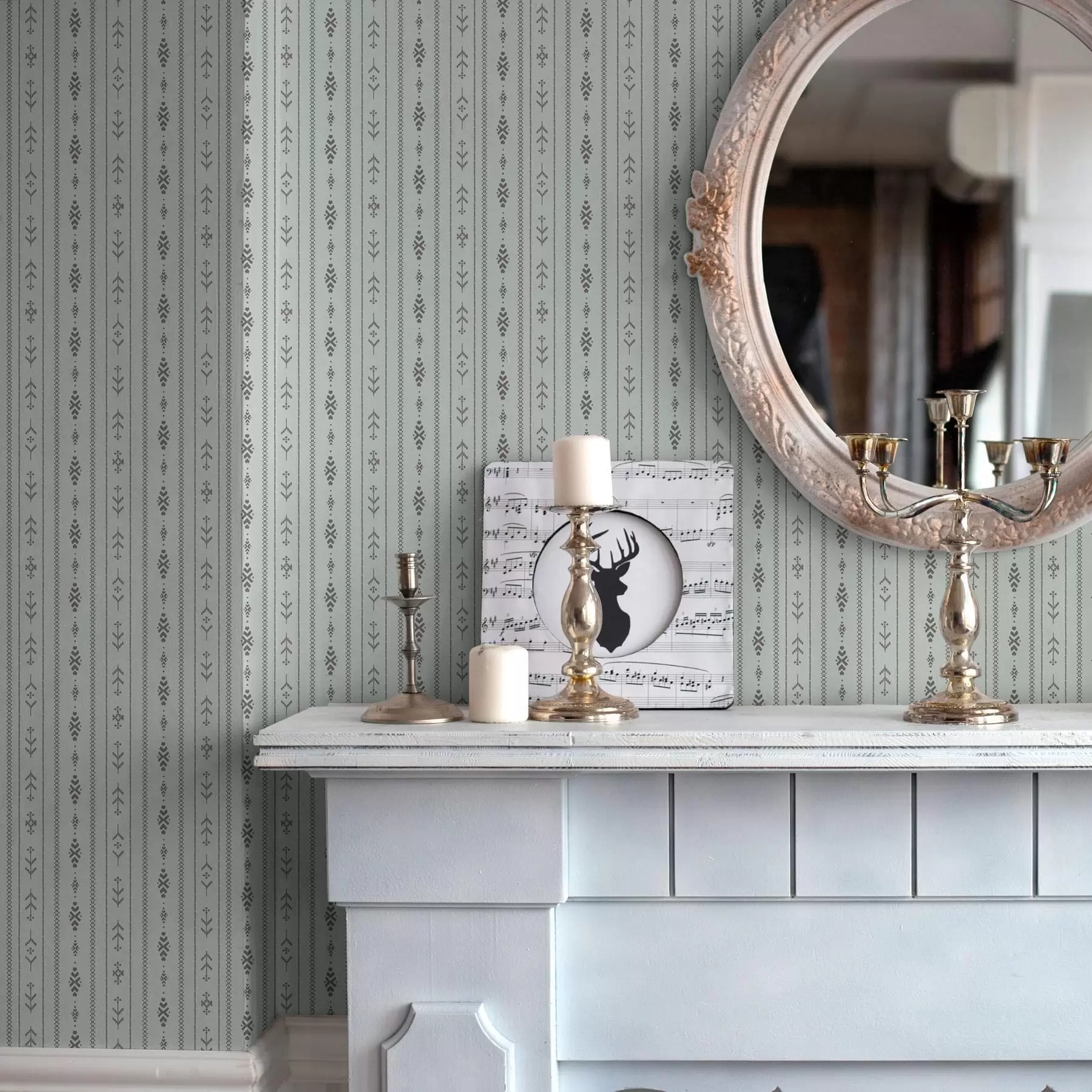 wall murals Етно мотив са шарама у сивој и минт бојама a00138