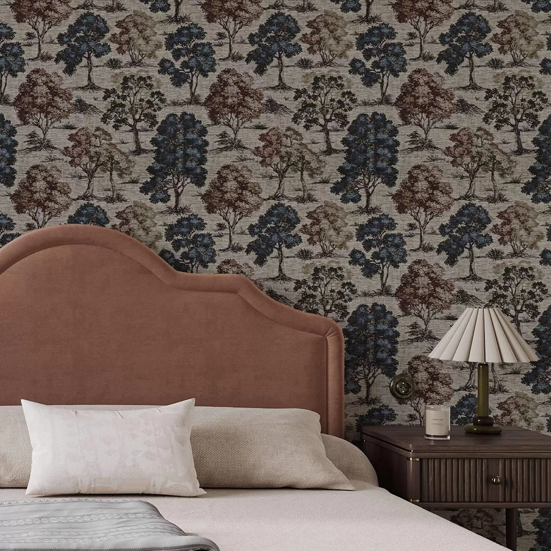 wall murals Графика са дрвећем на светлој платненој позадини a00152