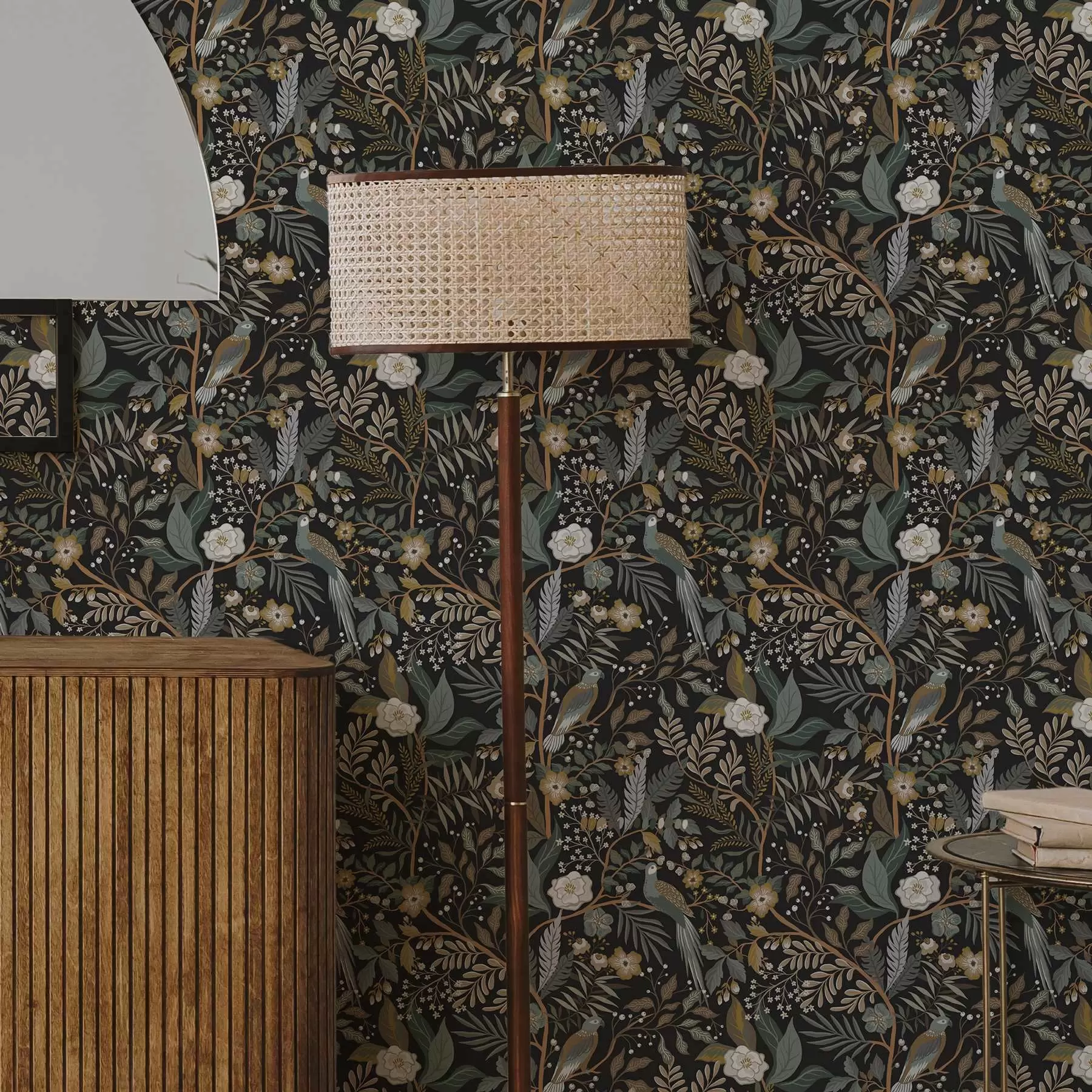 wall murals Птице међу гранама на тамној позадини a00161