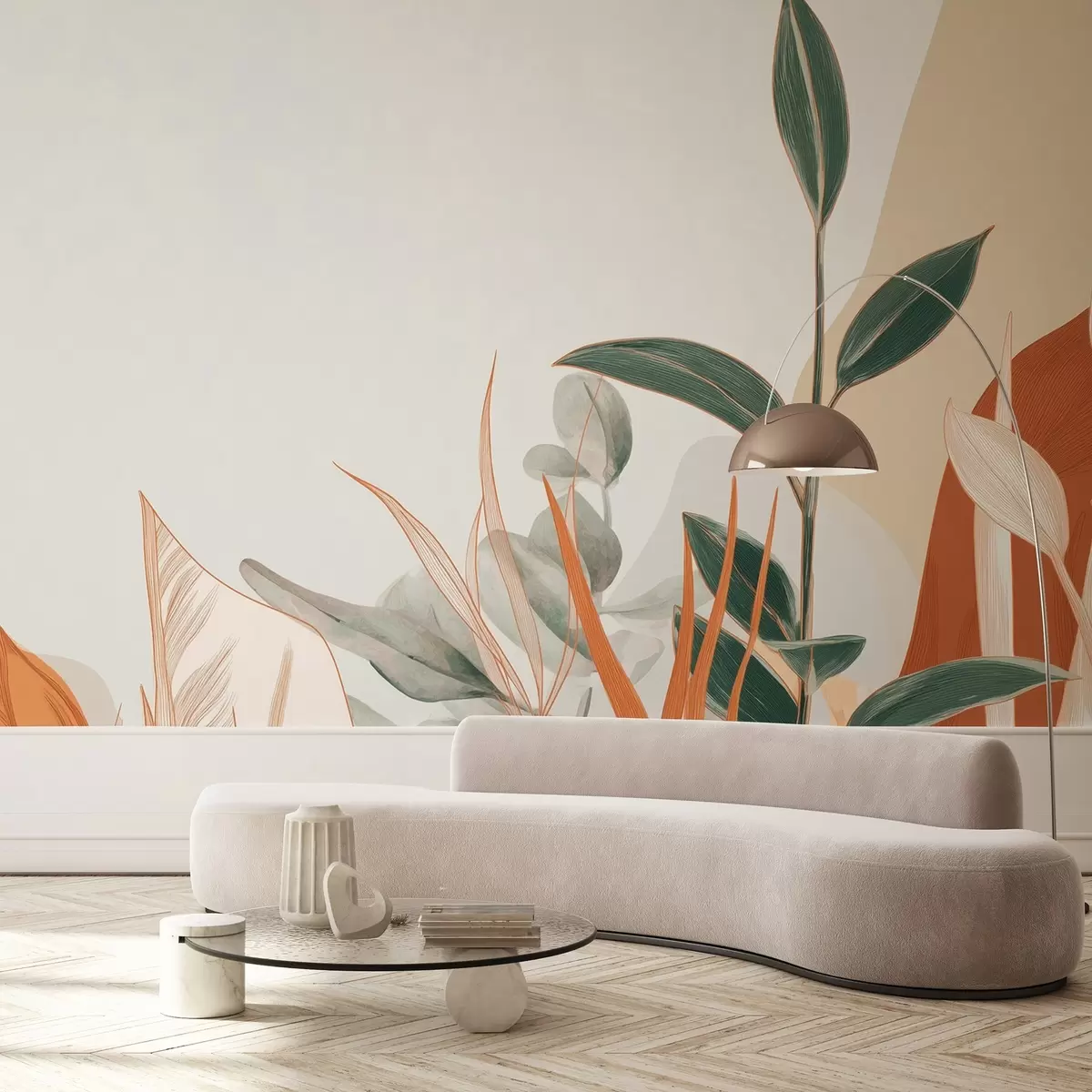 wall murals Листови у беж и зеленим тоновима w09101