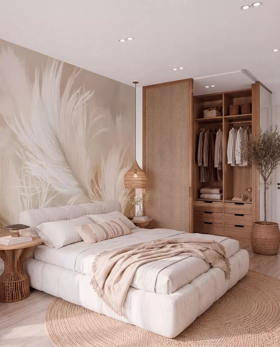 wall murals Летеће прозрачно перје на беж позадини w09102