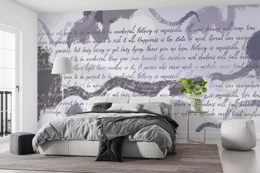 wall murals Дизајн са инспиративним цитатима, апстракцијом, љубичастим бојама w03909v2